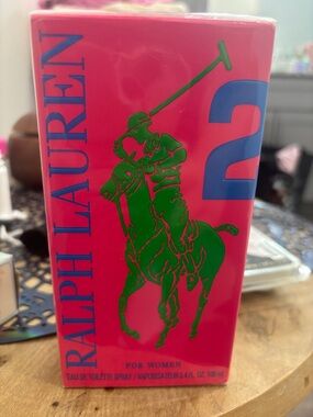 Ralph Lauren Pink Box with Green Polo Player and Blue '2'